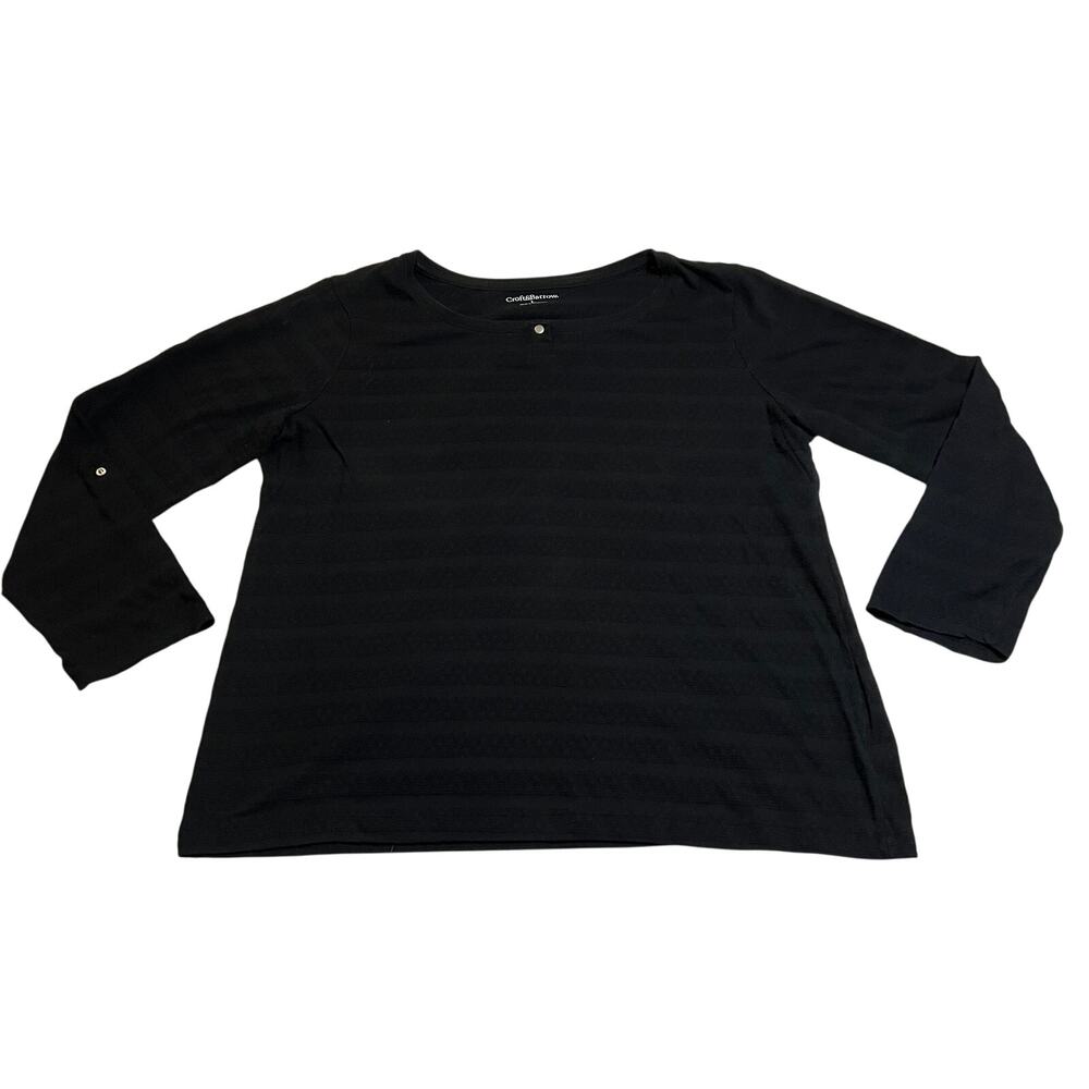 Croft & Barrow Round Neck Textured Knit Top Size Large Roll Tab Sleeve Casual